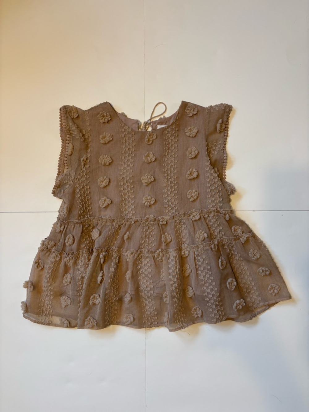THML Taupe Pom-Pom Ruffle Flutter Top - Picture 1 of 6